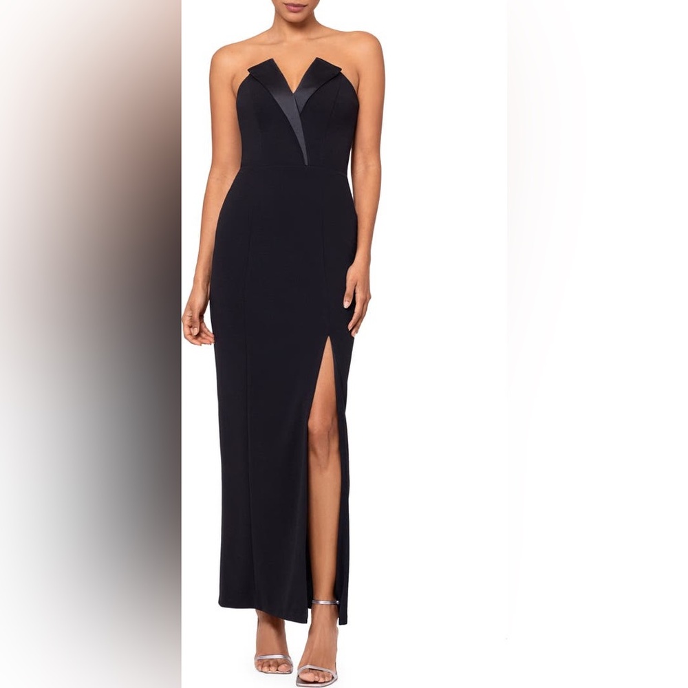 Betsy & Adam Tux Detail Strapless Column Gown NWT
